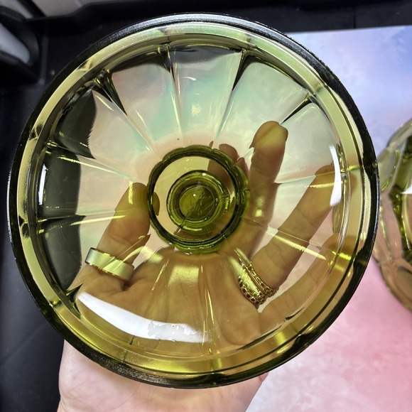 OLIVE FOSTORIA COIN GLASS CANDY DISH WITH LID 6 1/4" X 2" - Picture 9 of 9